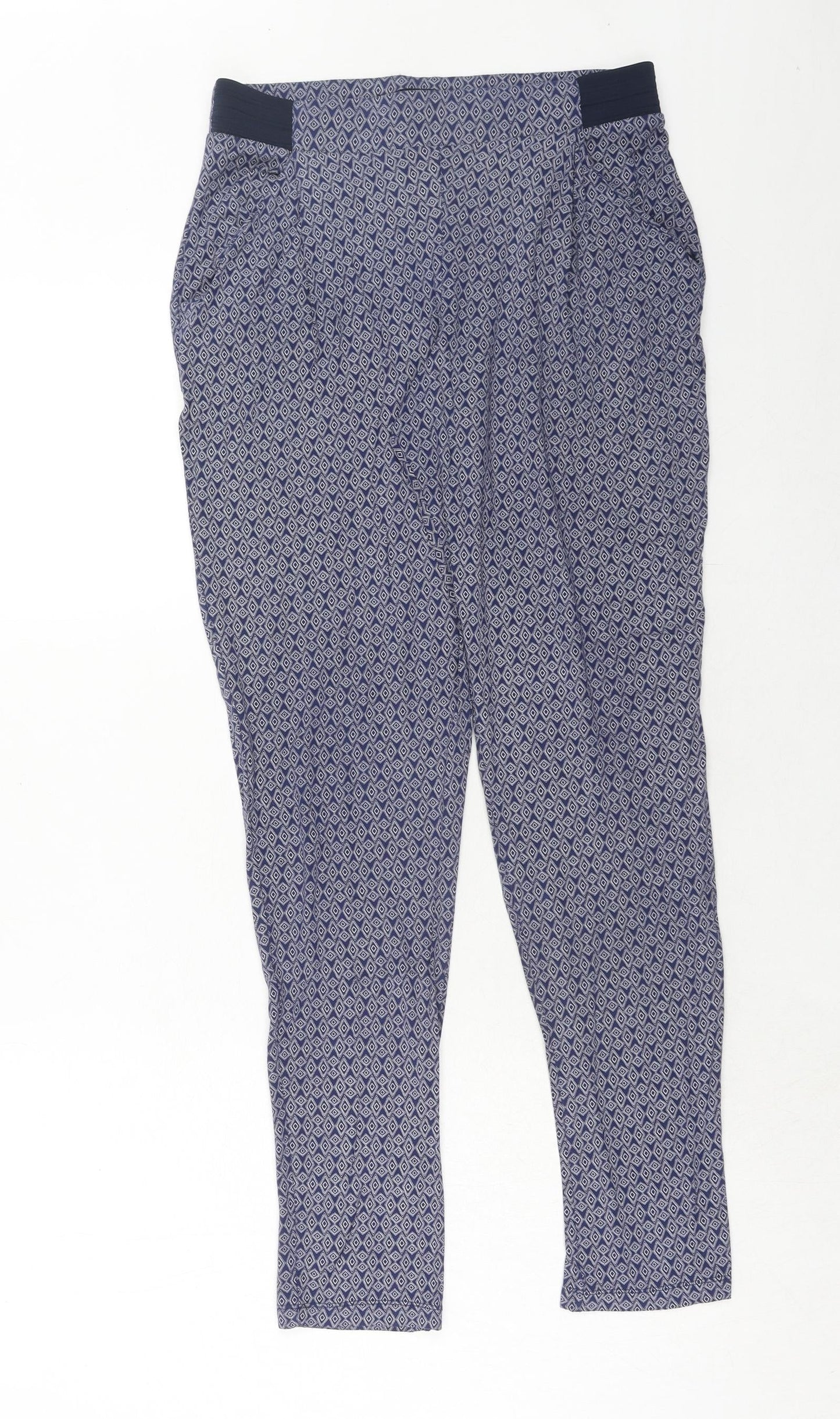 NEXT Womens Blue Geometric Viscose Trousers Size 8 Regular