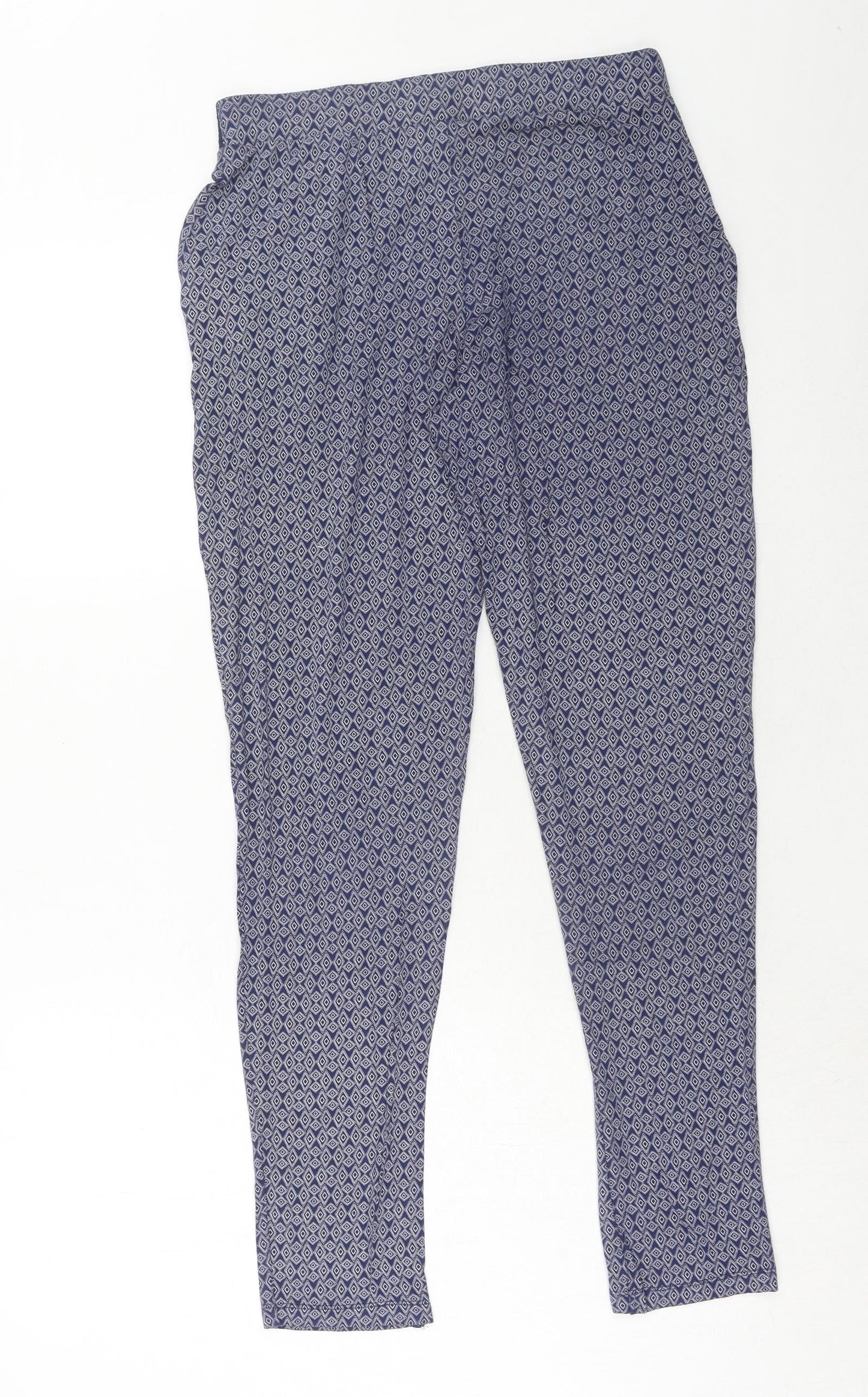 NEXT Womens Blue Geometric Viscose Trousers Size 8 Regular