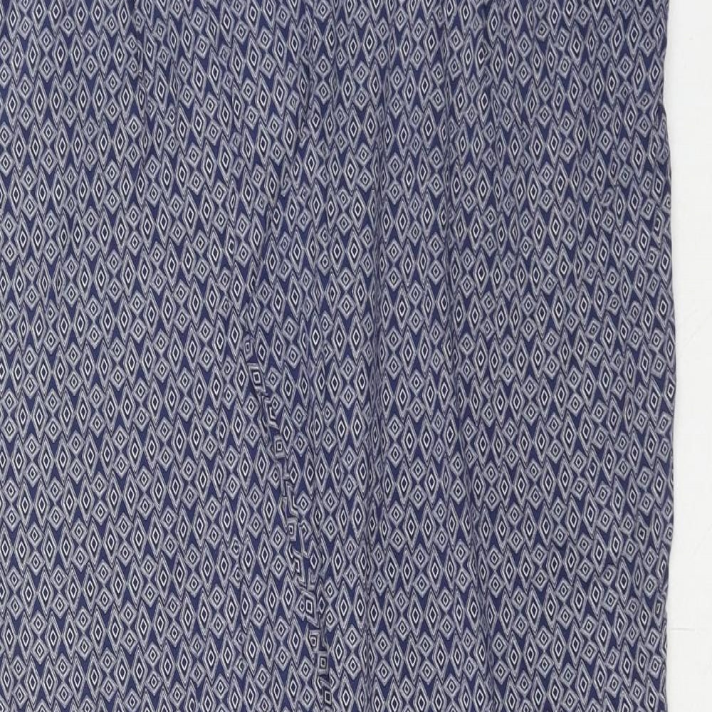 NEXT Womens Blue Geometric Viscose Trousers Size 8 Regular