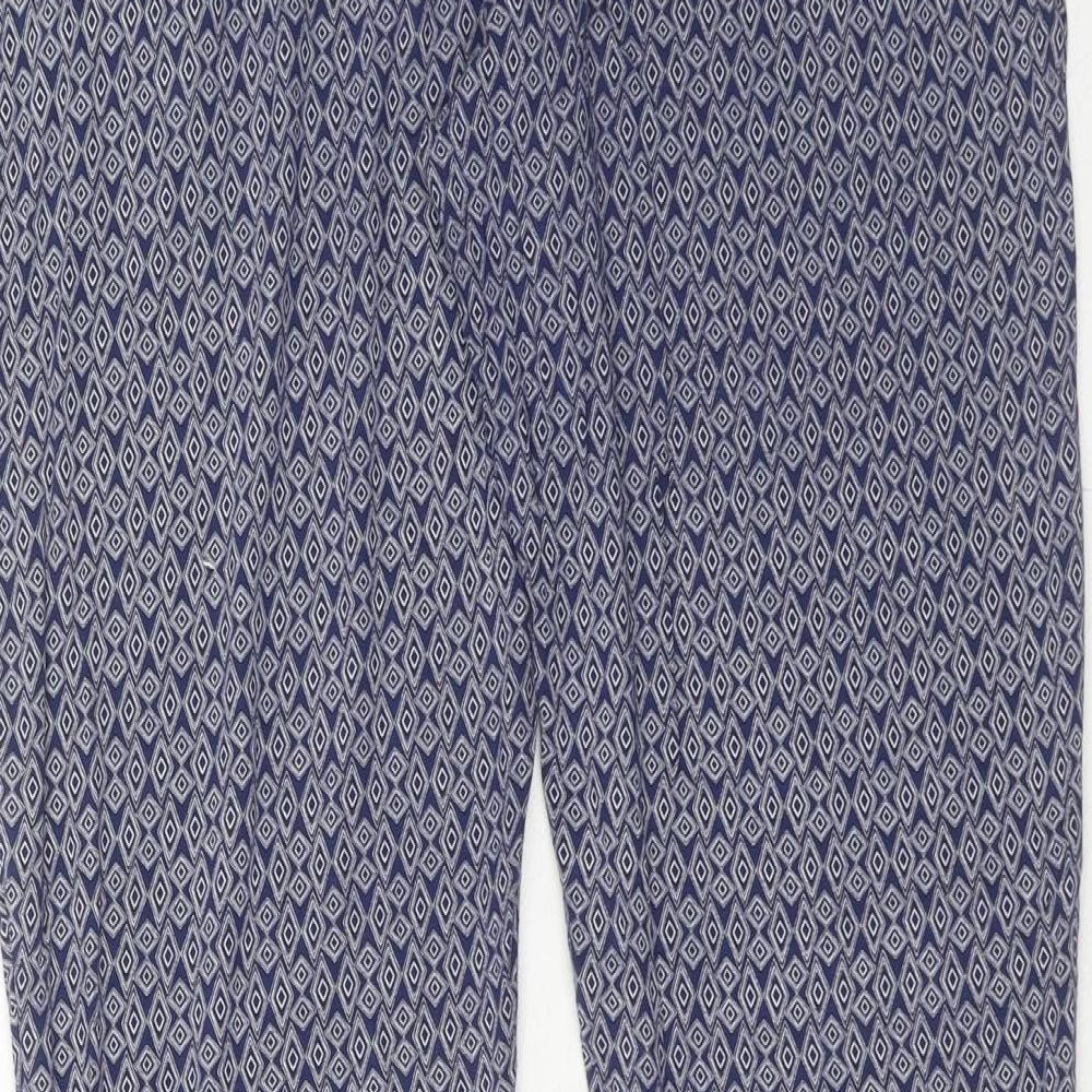 NEXT Womens Blue Geometric Viscose Trousers Size 8 Regular
