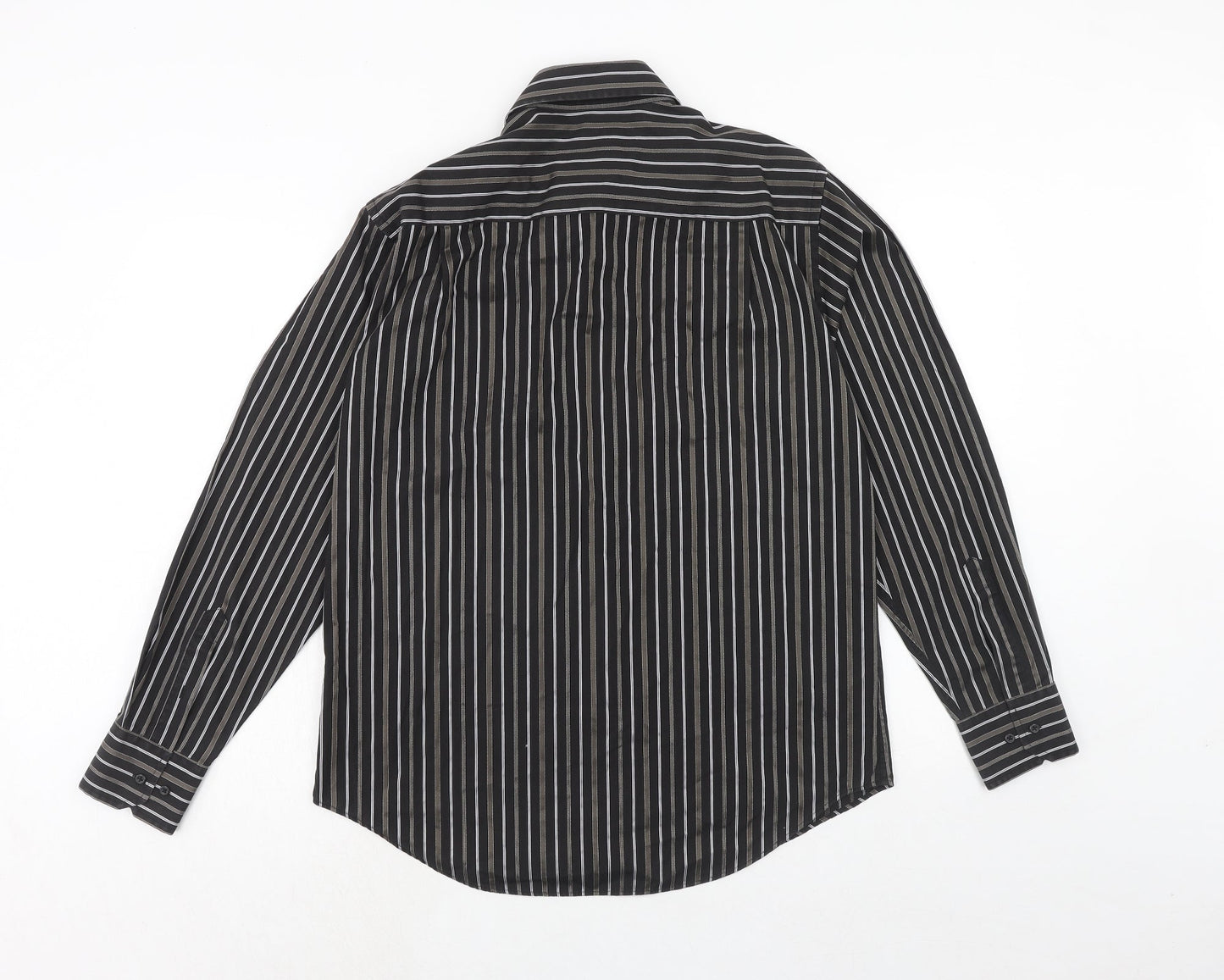 NEXT Mens Black Striped Cotton Button-Up Size 15.5 Collared Button