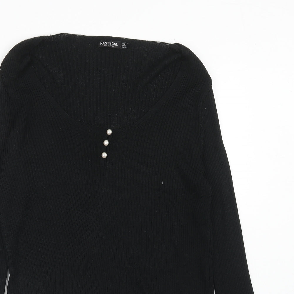 Nasty Gal Womens Black Round Neck Viscose Pullover Jumper Size 12