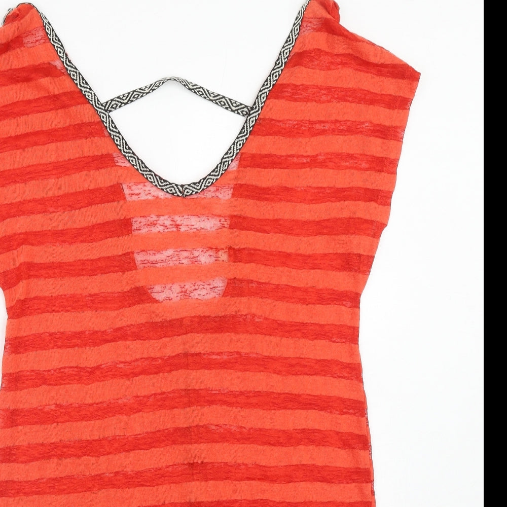 NEXT Womens Orange Striped Polyester T-Shirt Dress Size M Scoop Neck Pullover