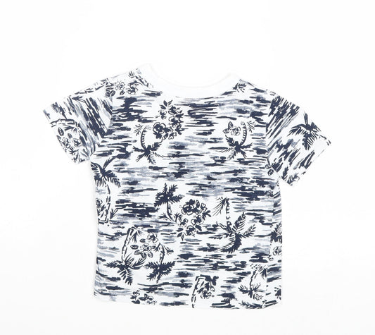 Joe Fresh Boys White Geometric Cotton Basic T-Shirt Size 2 Years Round Neck Pullover