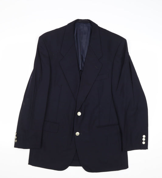 Master Jackie Mens Blue Wool Jacket Blazer Size 38 Regular