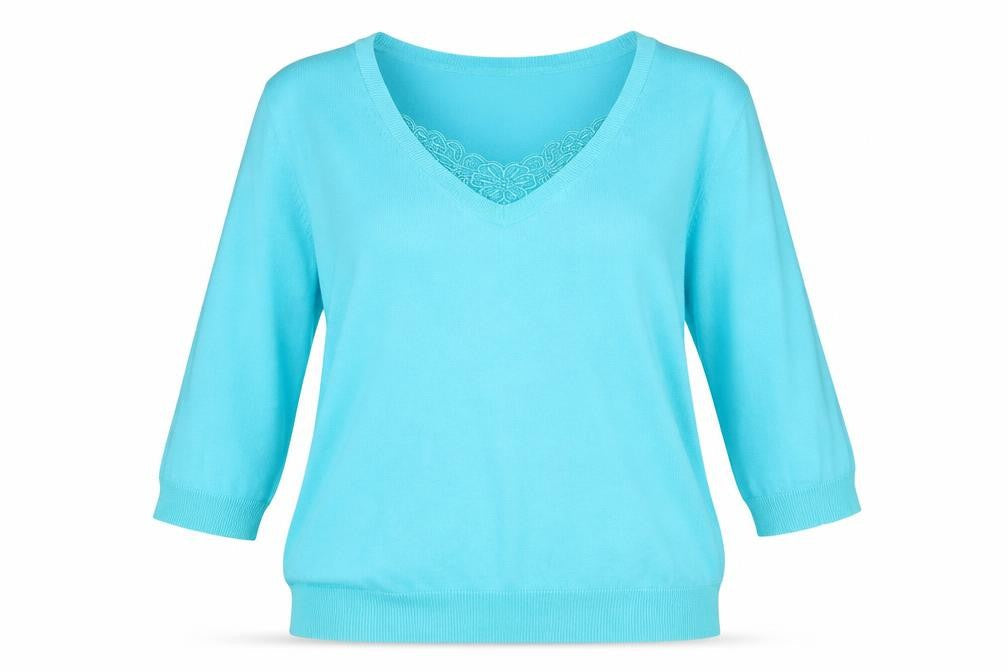 M&Co Womens Blue V-Neck Cotton Pullover Jumper Size L