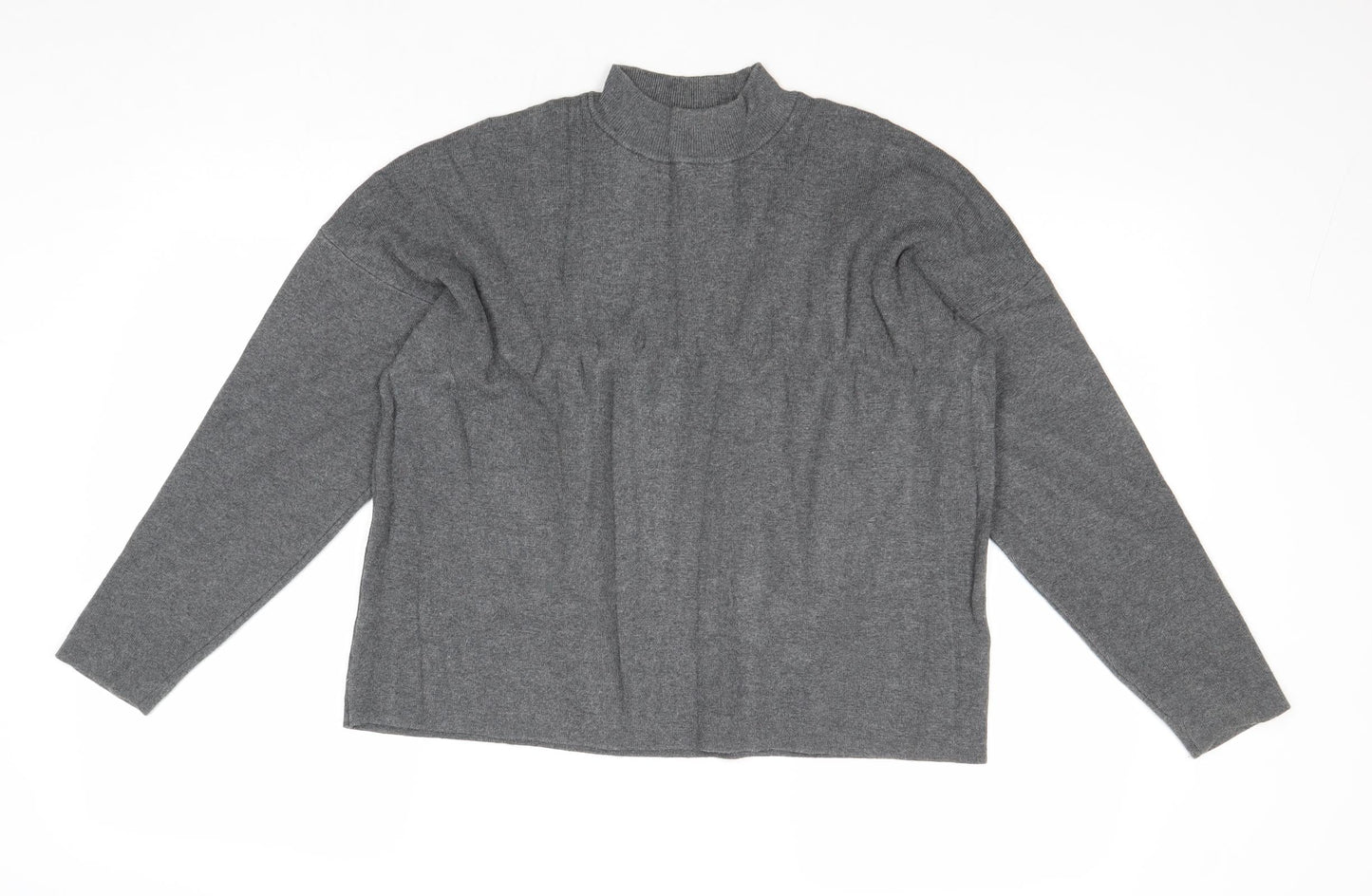 H&M Womens Grey Mock Neck Cotton Pullover Jumper Size S