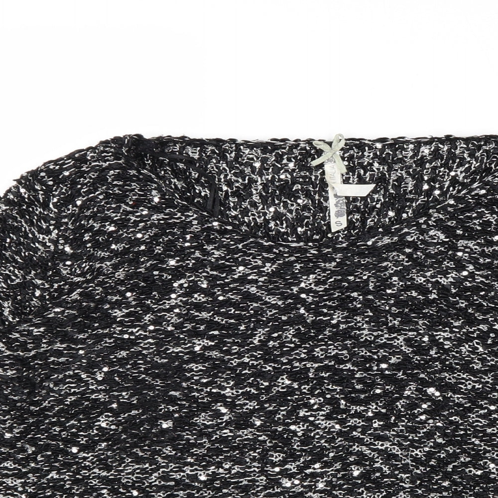 Plaza Italia Womens Black Round Neck Polyester Pullover Jumper Size S