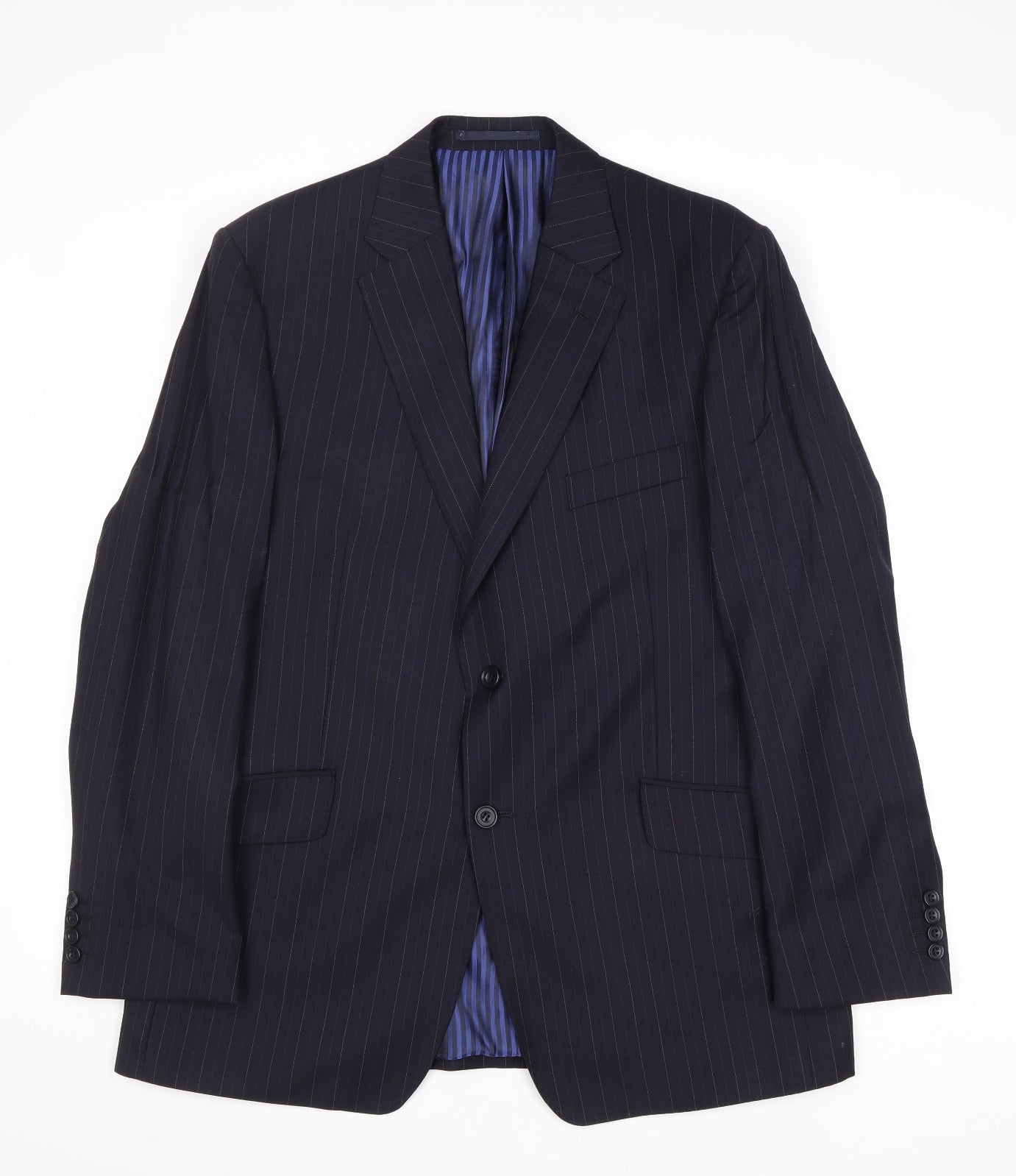 Marks and Spencer Mens Blue Striped Wool Jacket Suit Jacket Size 42 Regular