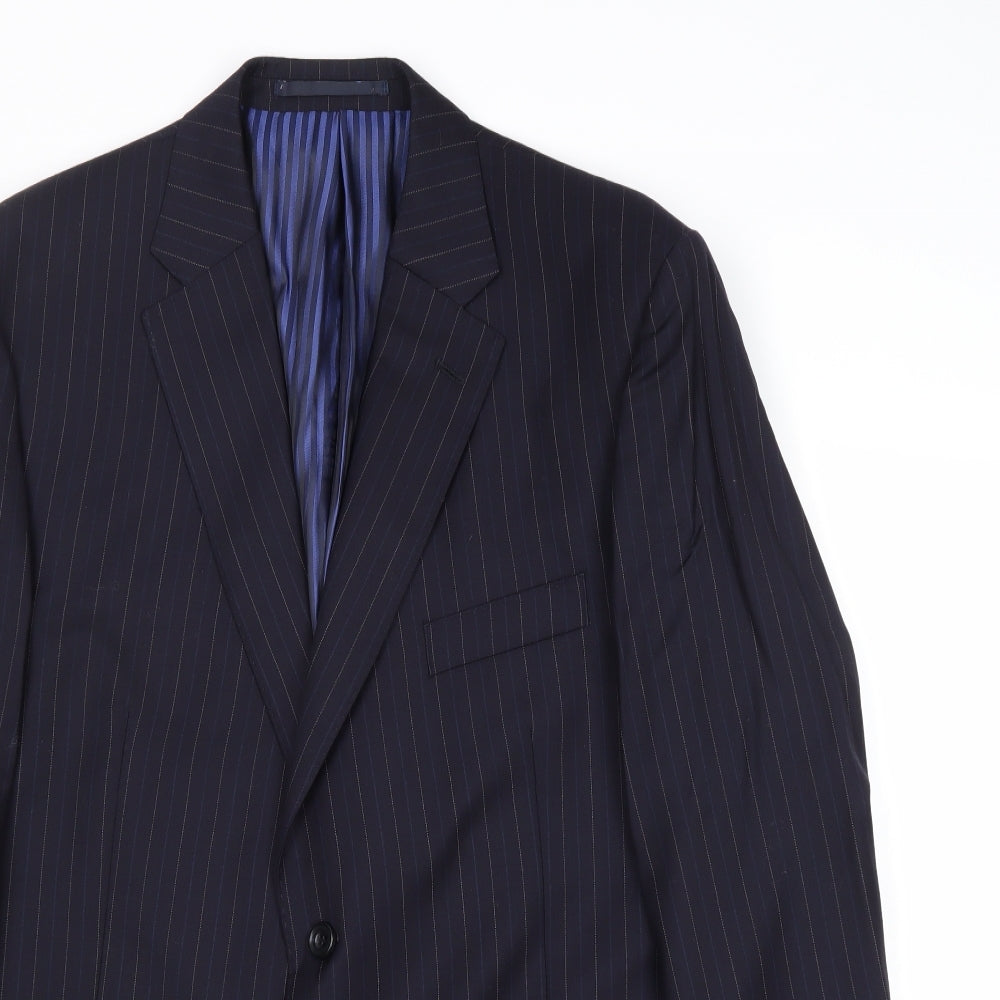 Marks and Spencer Mens Blue Striped Wool Jacket Suit Jacket Size 42 Regular