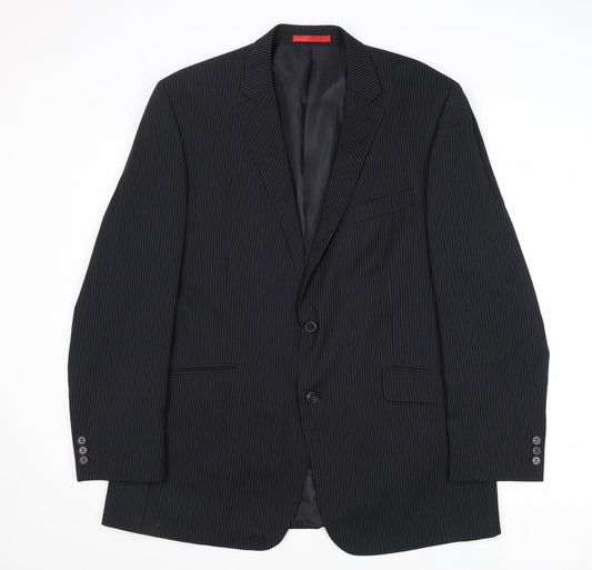 Burton Mens Black Striped Polyester Jacket Suit Jacket Size 44 Regular