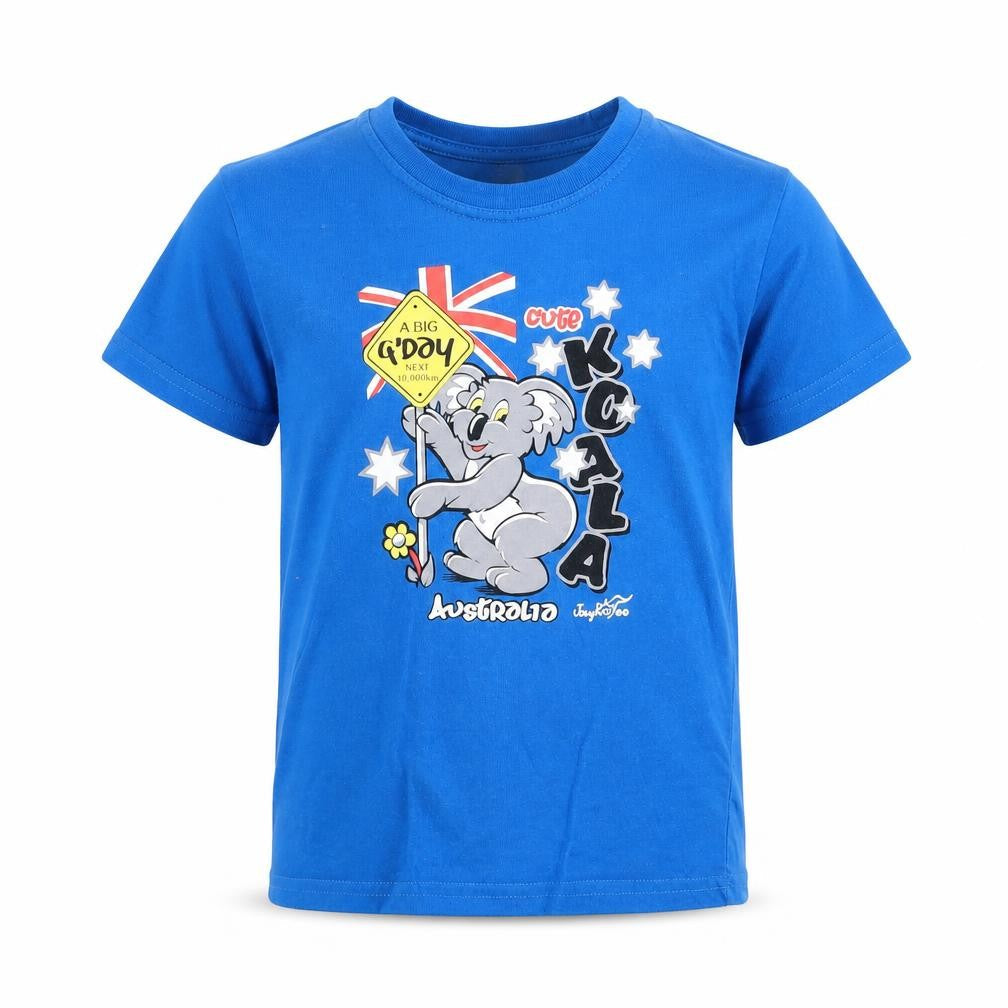 Joey Roo Boys Blue Cotton Pullover T-Shirt Size 8 Years Round Neck Pullover - Koala