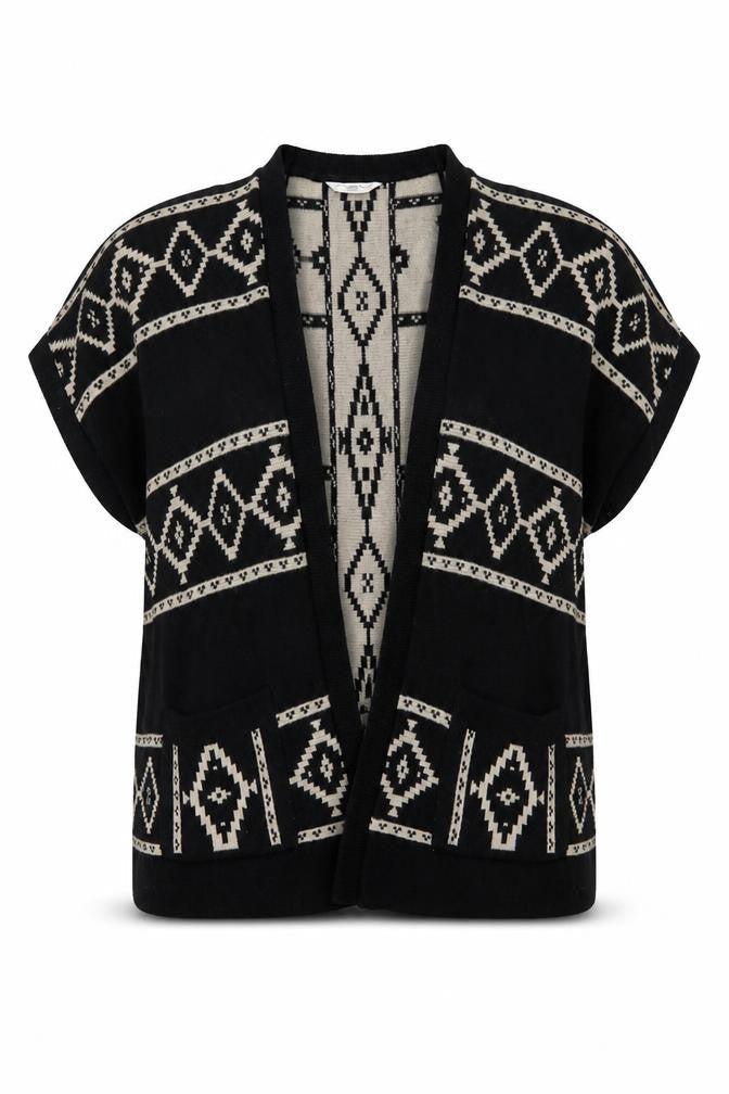 New Look Womens Black V-Neck Geometric Acrylic Cardigan Jumper Size S