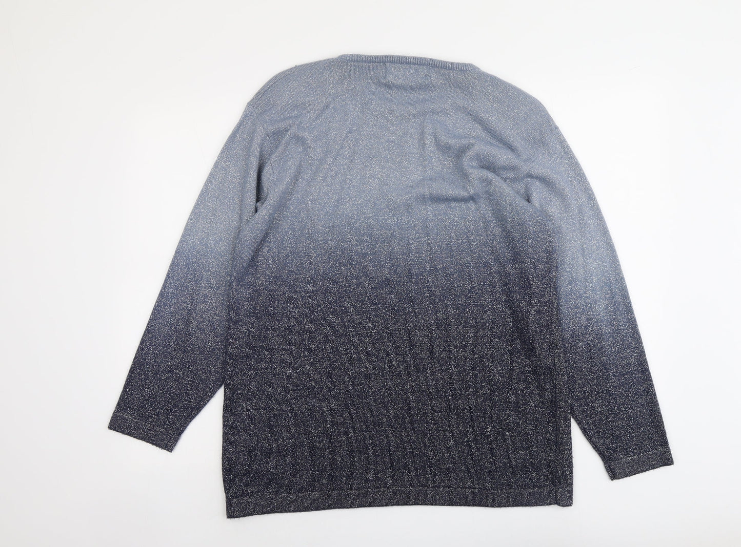 Fay Louise Womens Blue Round Neck Floral Acrylic Pullover Jumper One Size