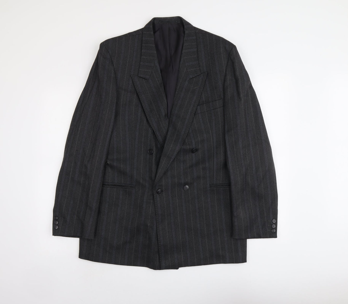 Hornes Mens Grey Striped Polyester Jacket Blazer Size L Regular