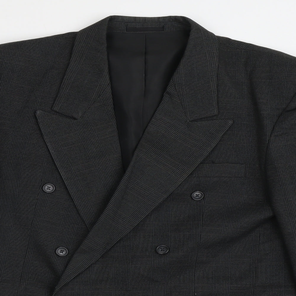 Marlowe Mens Grey Plaid Polyester Jacket Suit Jacket Size L Regular