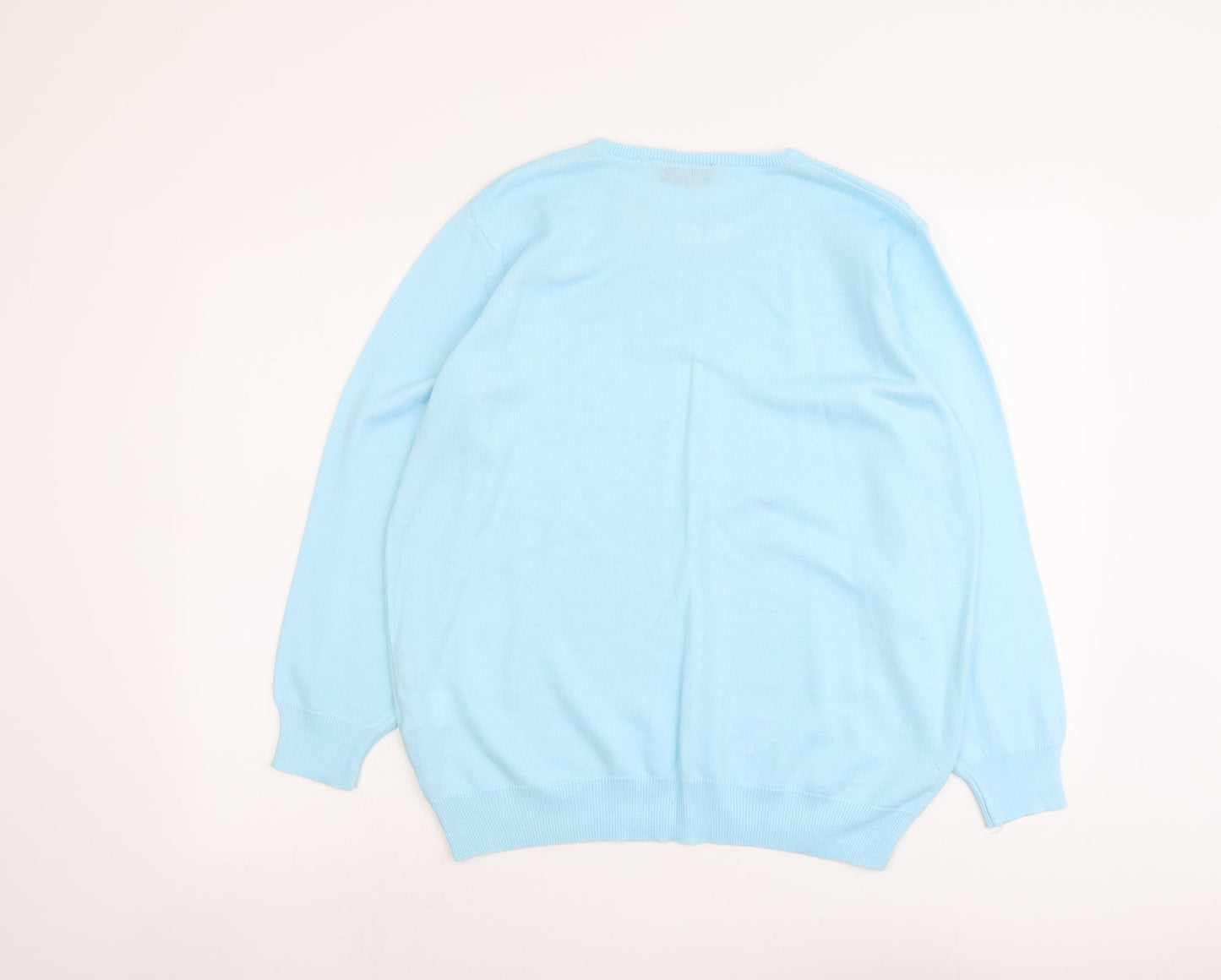 Fashion Extra Womens Blue Round Neck Geometric Acrylic Pullover Jumper Size 12