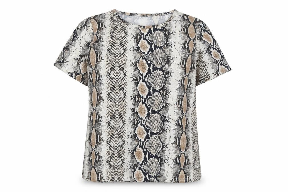 PRETTYLITTLETHING Womens Beige Animal Print Polyester Basic T-Shirt Size 10 Round Neck - Snake Skin Print