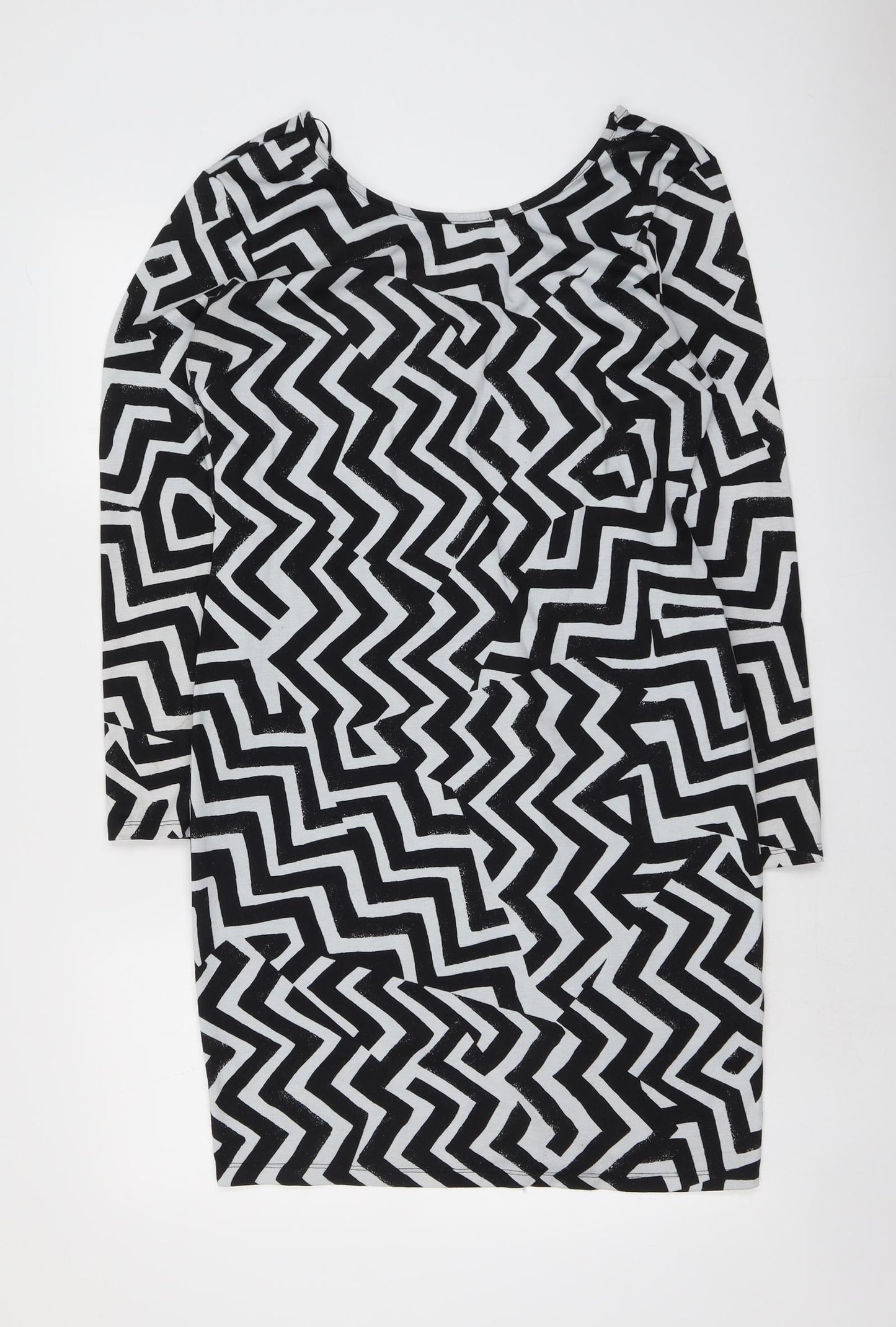 H&M Womens Black Geometric Polyester A-Line Size L Round Neck Pullover