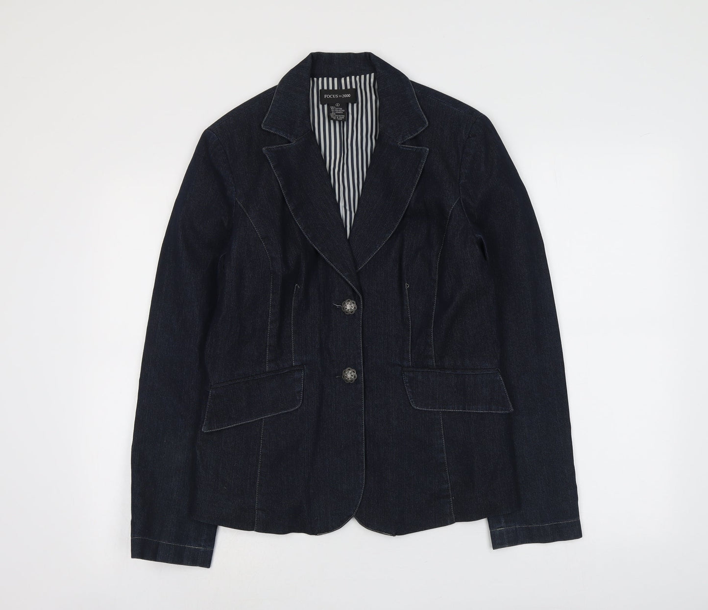 Focus 2000 Womens Blue Cotton Jacket Blazer Size 6 - Contrast Stitching