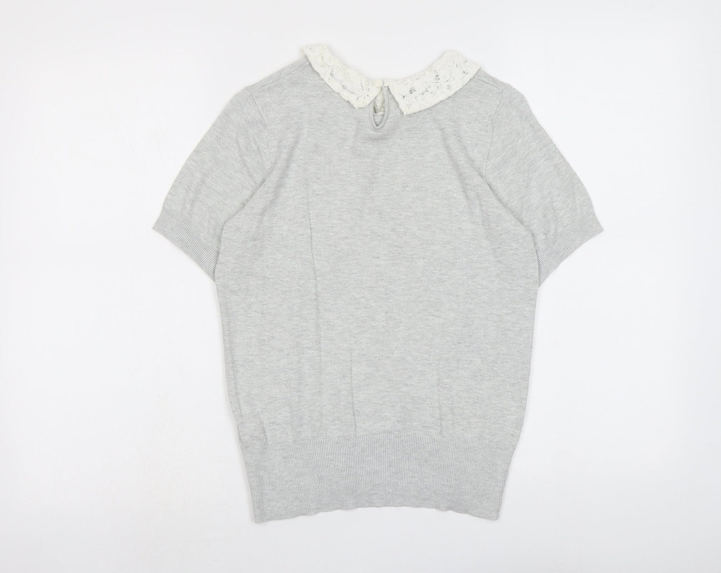 Dorothy Perkins Womens Grey Collared Viscose Pullover Jumper Size 8