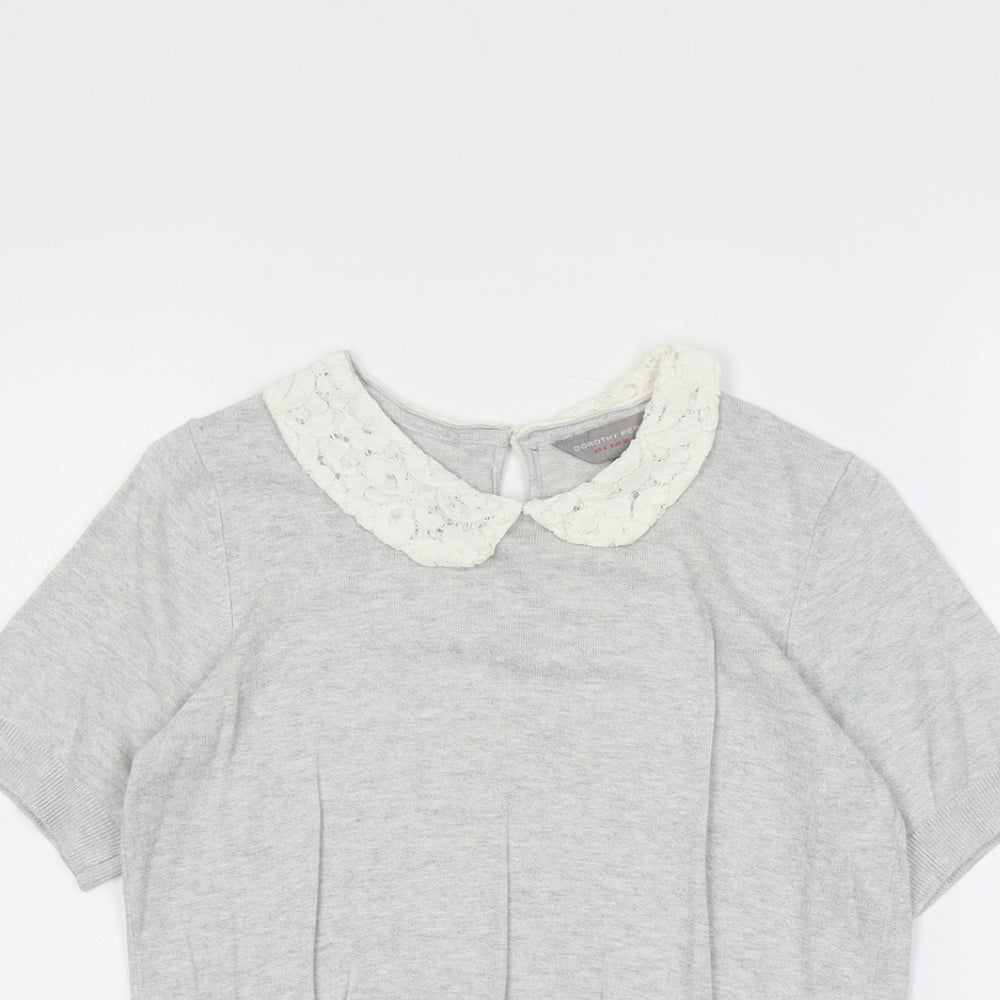 Dorothy Perkins Womens Grey Collared Viscose Pullover Jumper Size 8