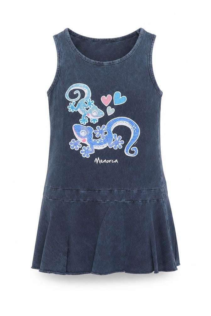 Safon Girls Blue Cotton Tank Dress Size 6 Years Boat Neck Pullover - Menorca