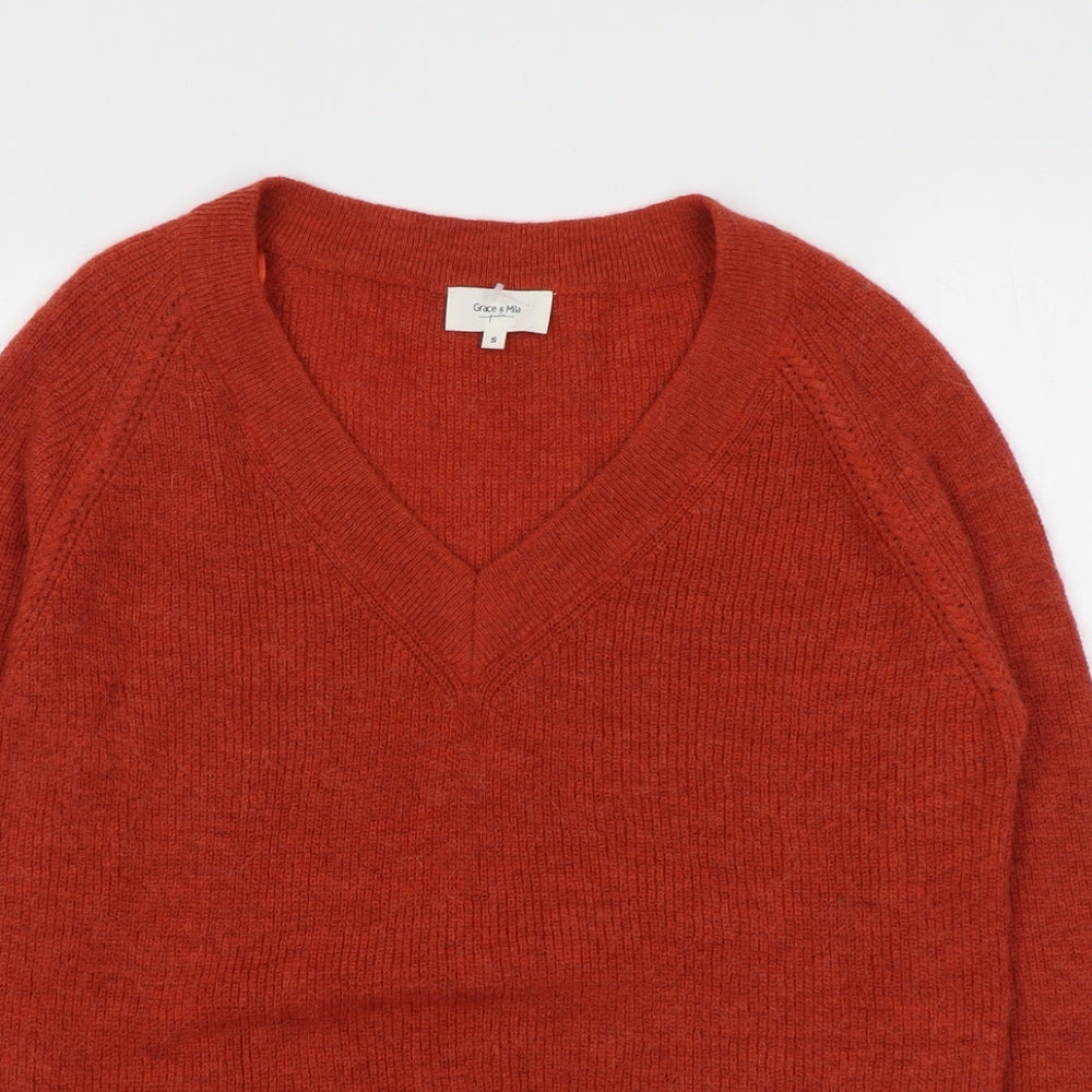 Grace&Mila Womens Red V-Neck Acrylic Pullover Jumper Size S