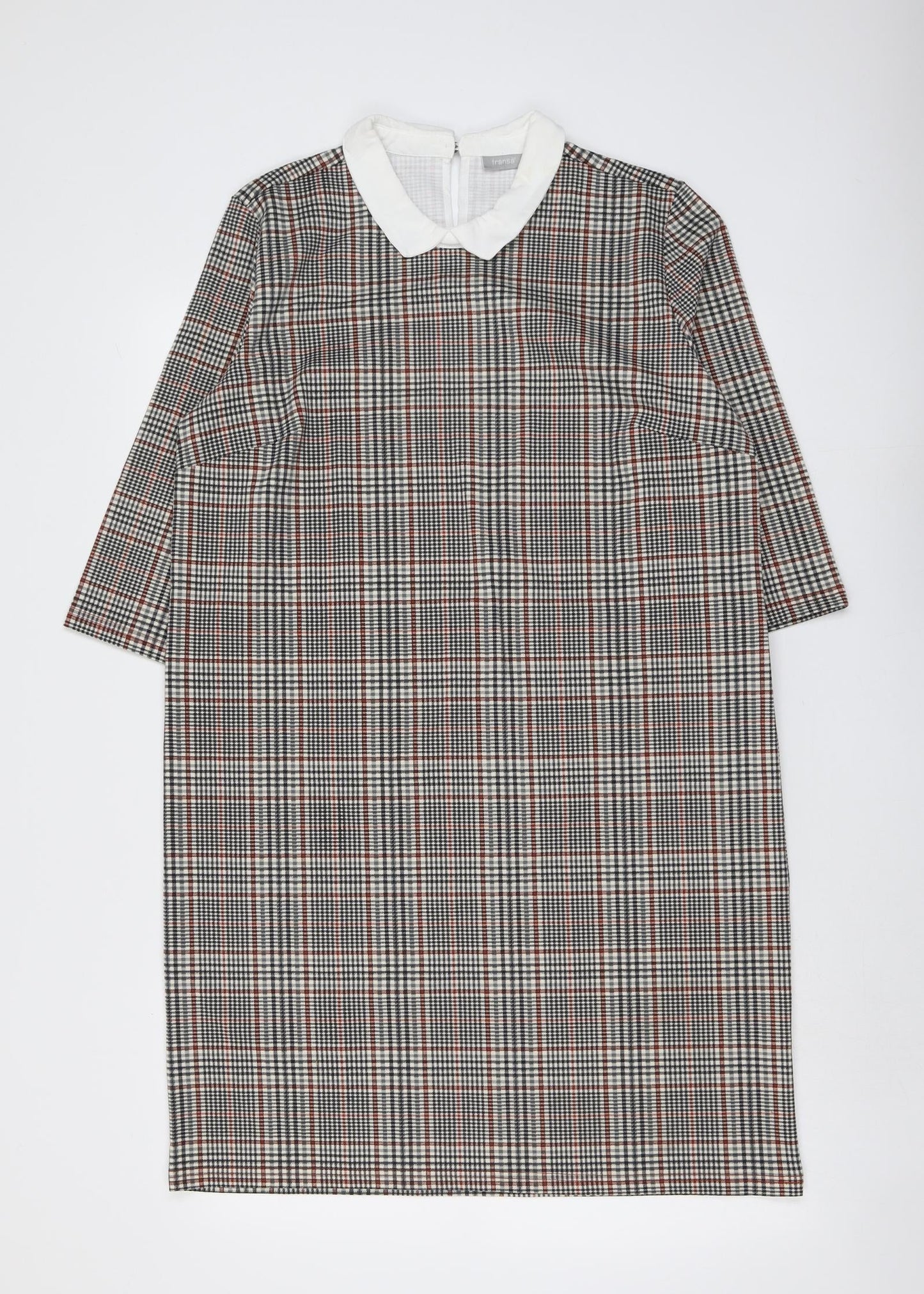 Fransa Womens Black Plaid Polyester A-Line Size L Collared Button