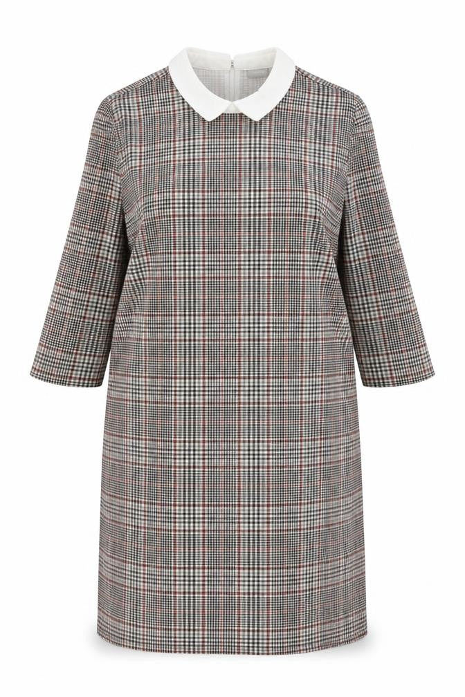 Fransa Womens Black Plaid Polyester A-Line Size L Collared Button