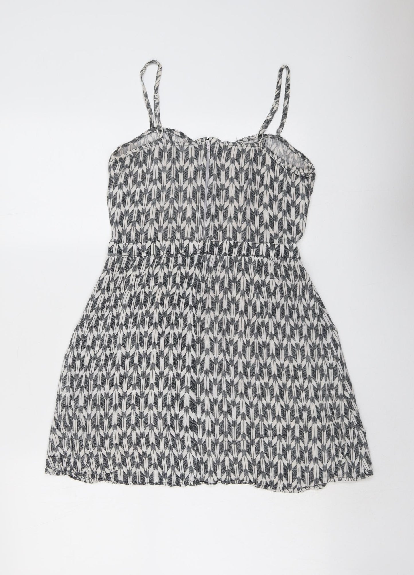 H&M Womens Grey Geometric Viscose Tank Dress Size 8 Sweetheart Zip