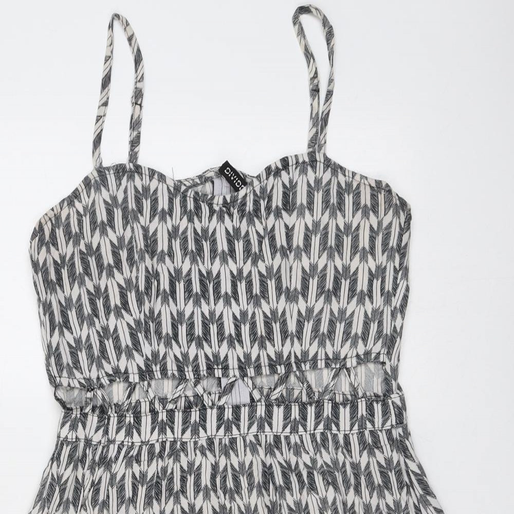 H&M Womens Grey Geometric Viscose Tank Dress Size 8 Sweetheart Zip