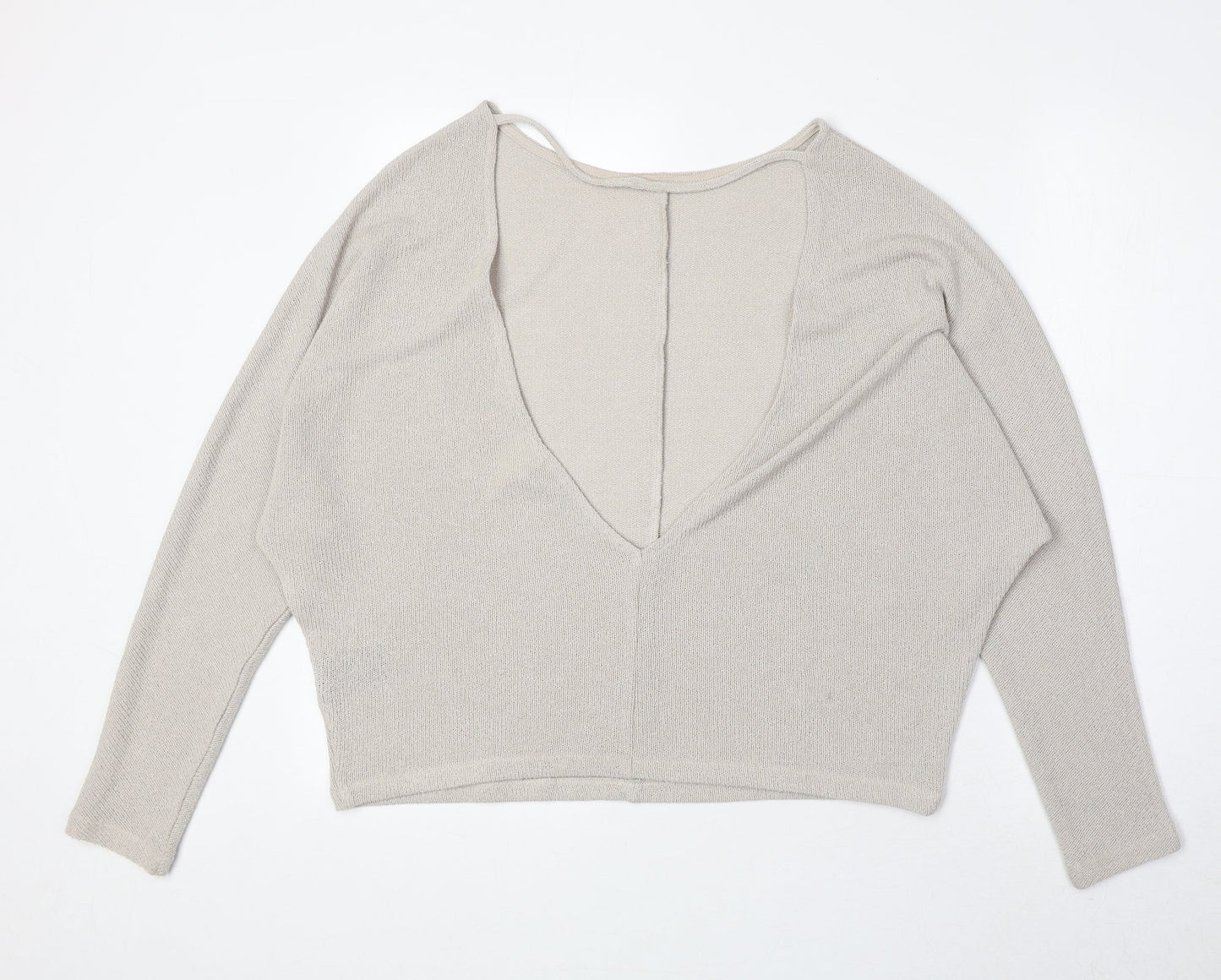 H&M Womens Beige Round Neck Polyester Pullover Jumper Size M - Open Back