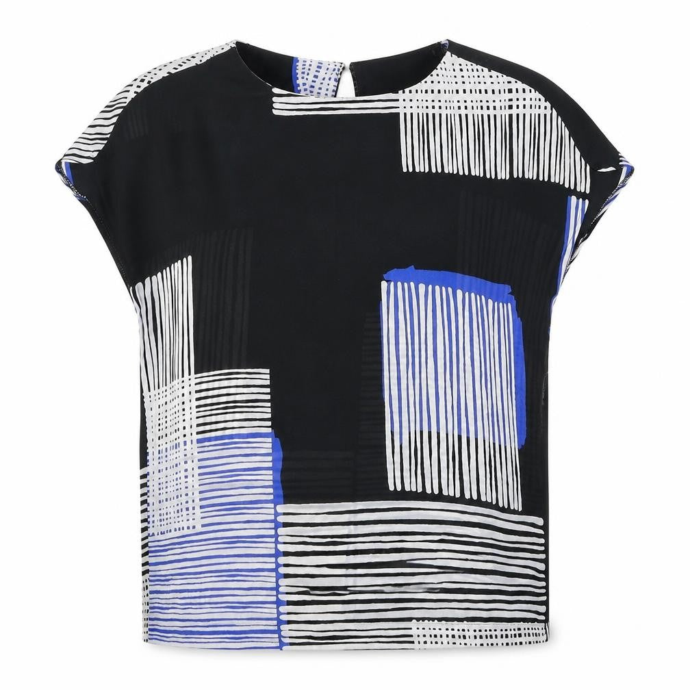 NEXT Womens Black Geometric Polyester Basic Blouse Size 8 Round Neck