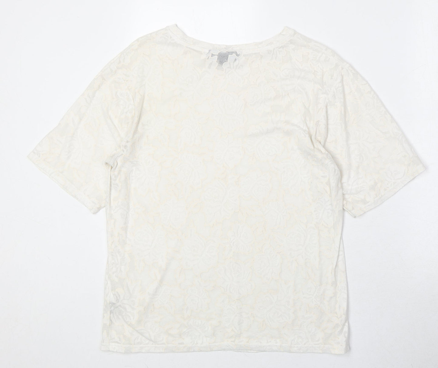 Topshop Womens Ivory Geometric Polyester Basic T-Shirt Size S Round Neck