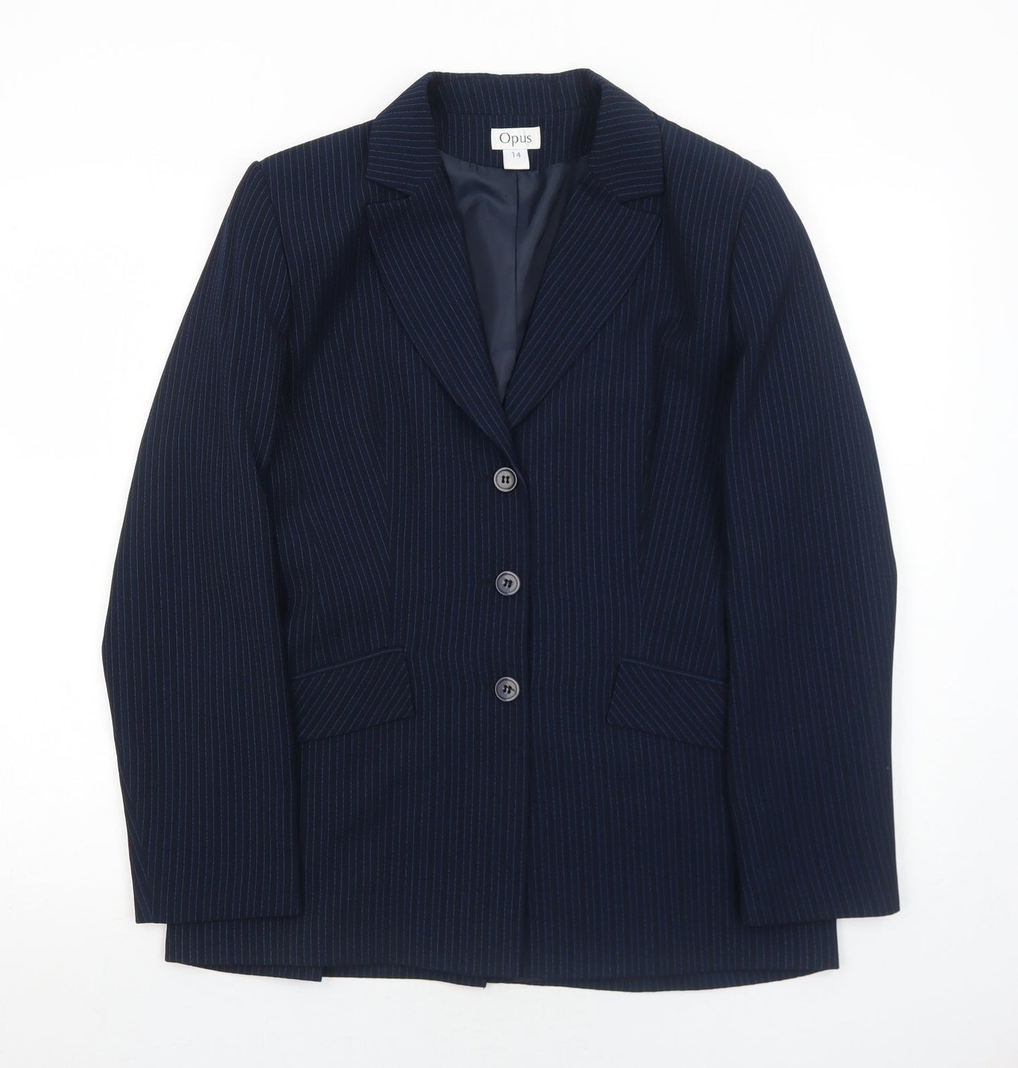 OPUS Womens Blue Striped Polyester Jacket Suit Jacket Size 14