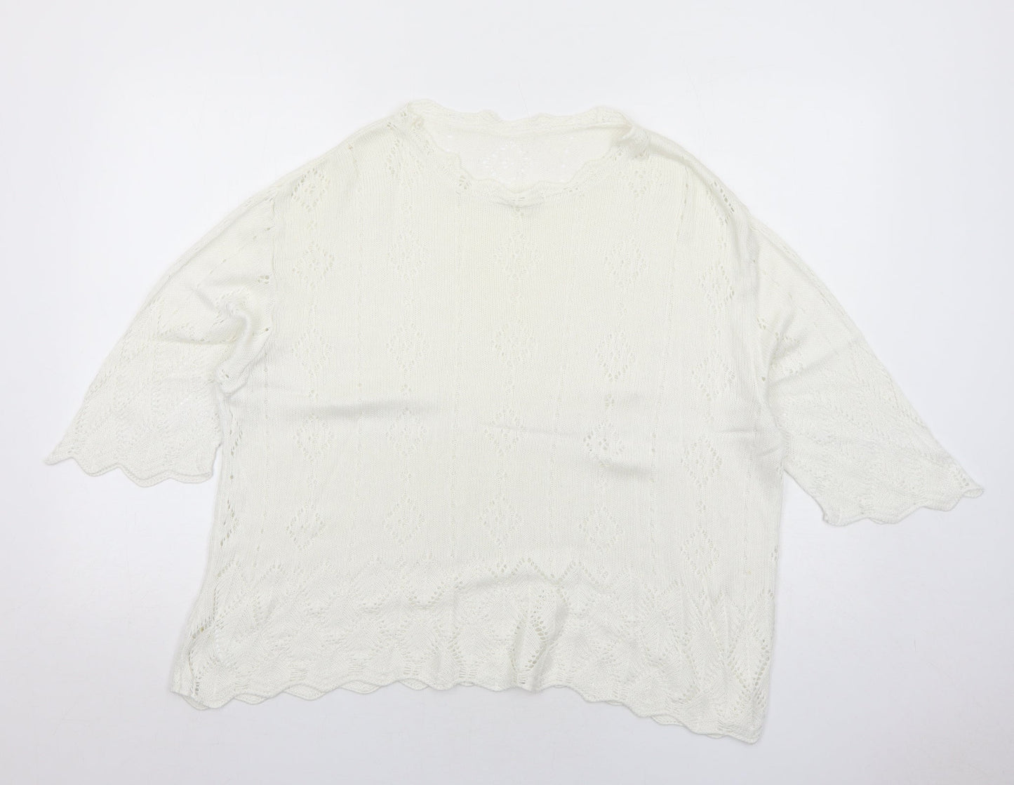 Marks and Spencer Womens White Round Neck Geometric Acrylic Pullover Jumper Size 16