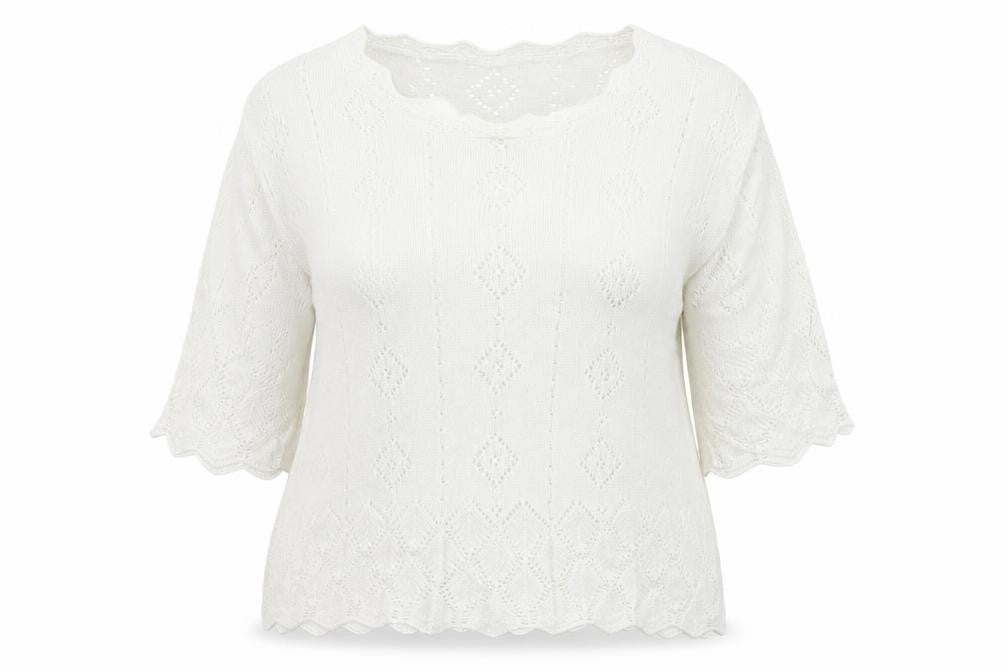 Marks and Spencer Womens White Round Neck Geometric Acrylic Pullover Jumper Size 16