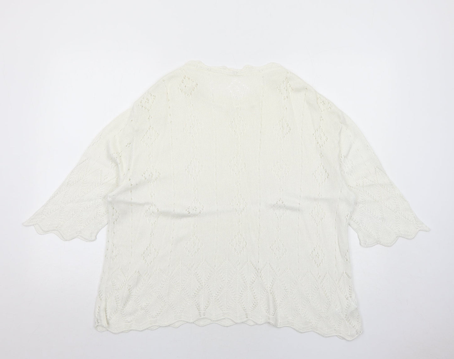 Marks and Spencer Womens White Round Neck Geometric Acrylic Pullover Jumper Size 16