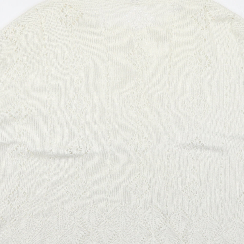 Marks and Spencer Womens White Round Neck Geometric Acrylic Pullover Jumper Size 16