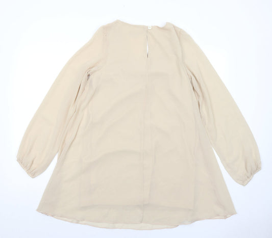 Love Womens Beige Polyester Trapeze & Swing Size S V-Neck Button