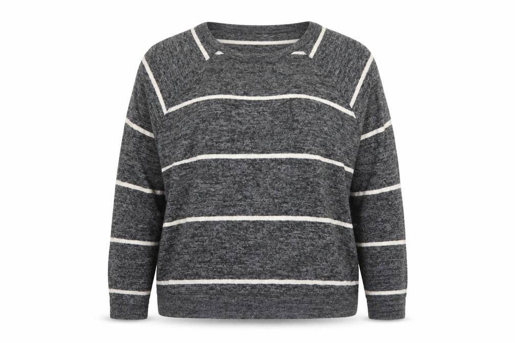 H&M Womens Grey Round Neck Striped Viscose Pullover Jumper Size L