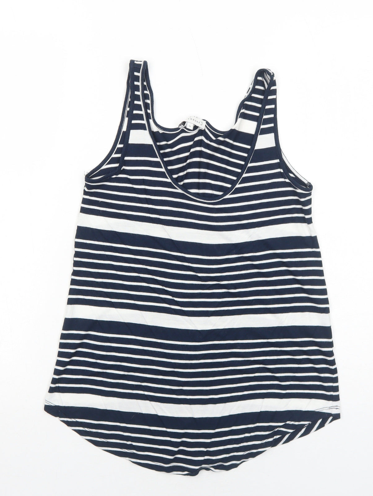 Warehouse Womens Blue Striped Viscose Basic Tank Size 10 Round Neck