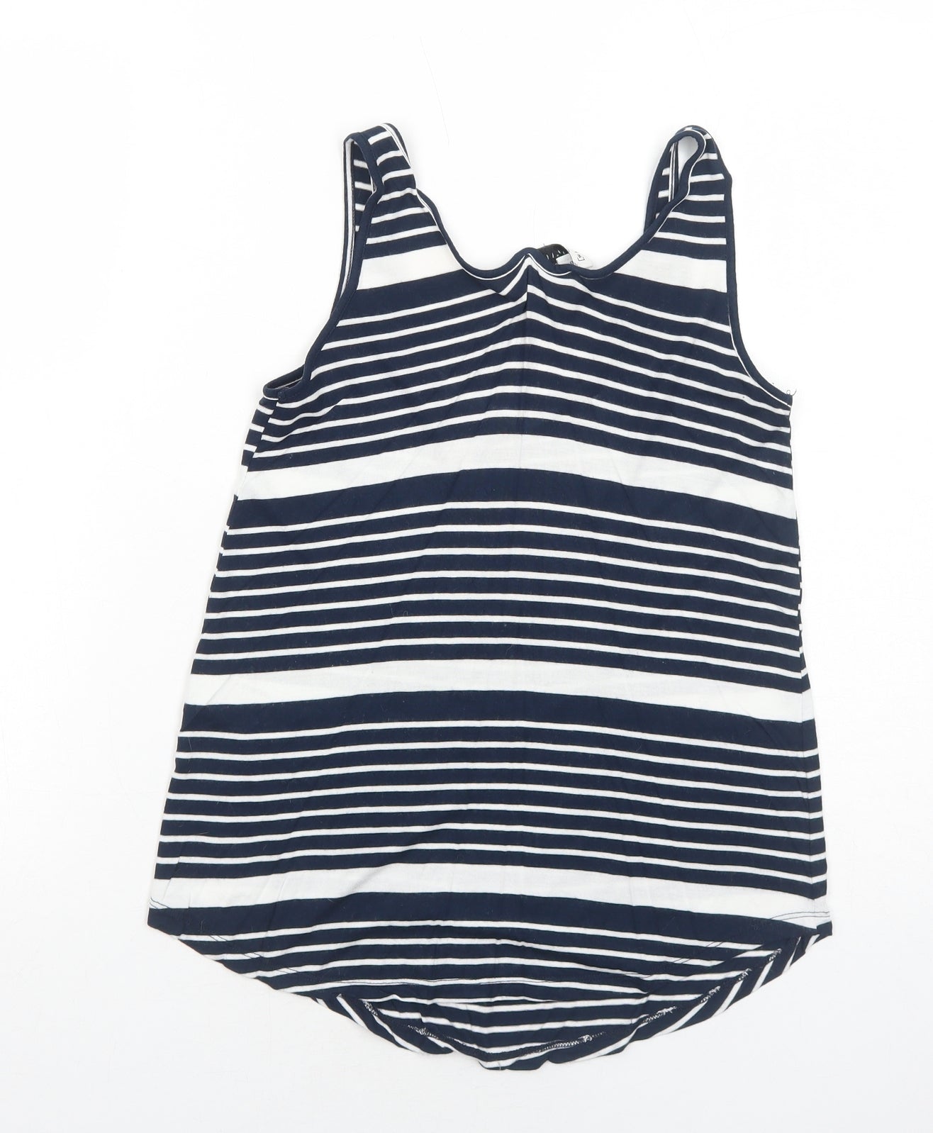 Warehouse Womens Blue Striped Viscose Basic Tank Size 10 Round Neck
