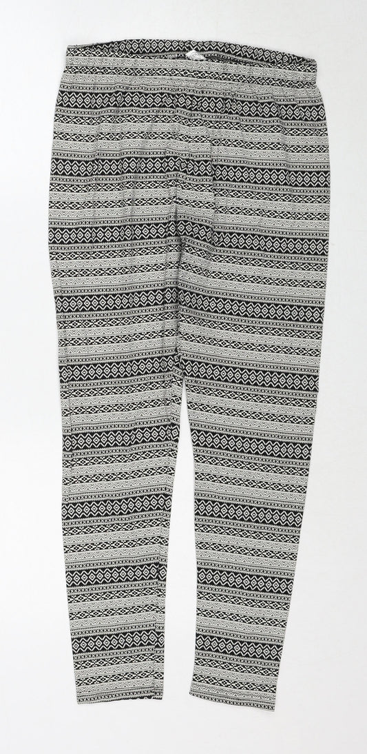 Srishti Womens Black Geometric Cotton Trousers Size M Regular Drawstring