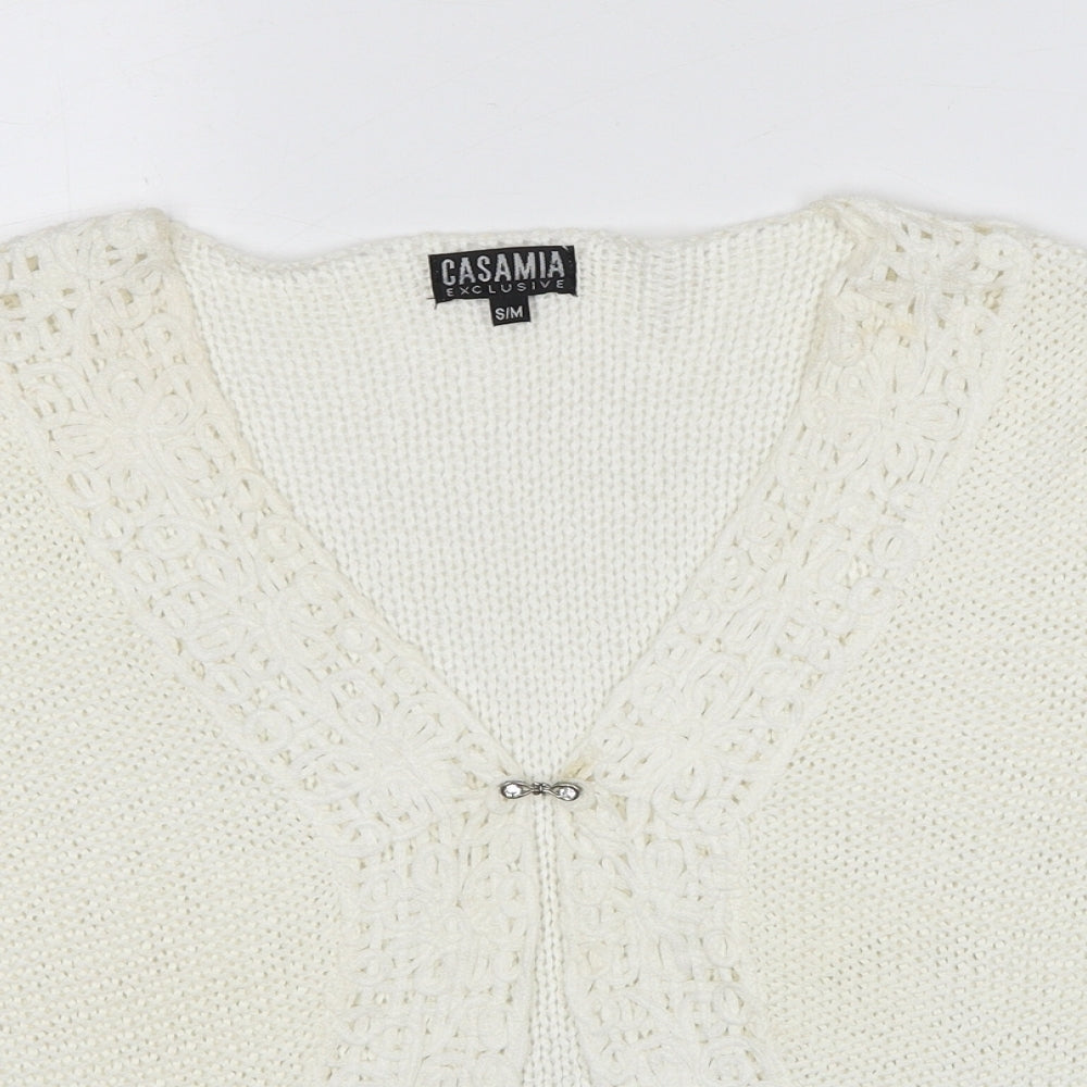 Casamia Womens White V-Neck Acrylic Cardigan Jumper Size S