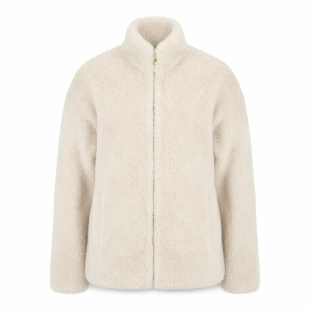 Point Sur Womens White Round Neck Nylon Full Zip Jumper Size 2XS