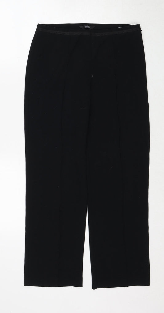 Marks and Spencer Womens Black Polyester Trousers Size 8 Regular Zip