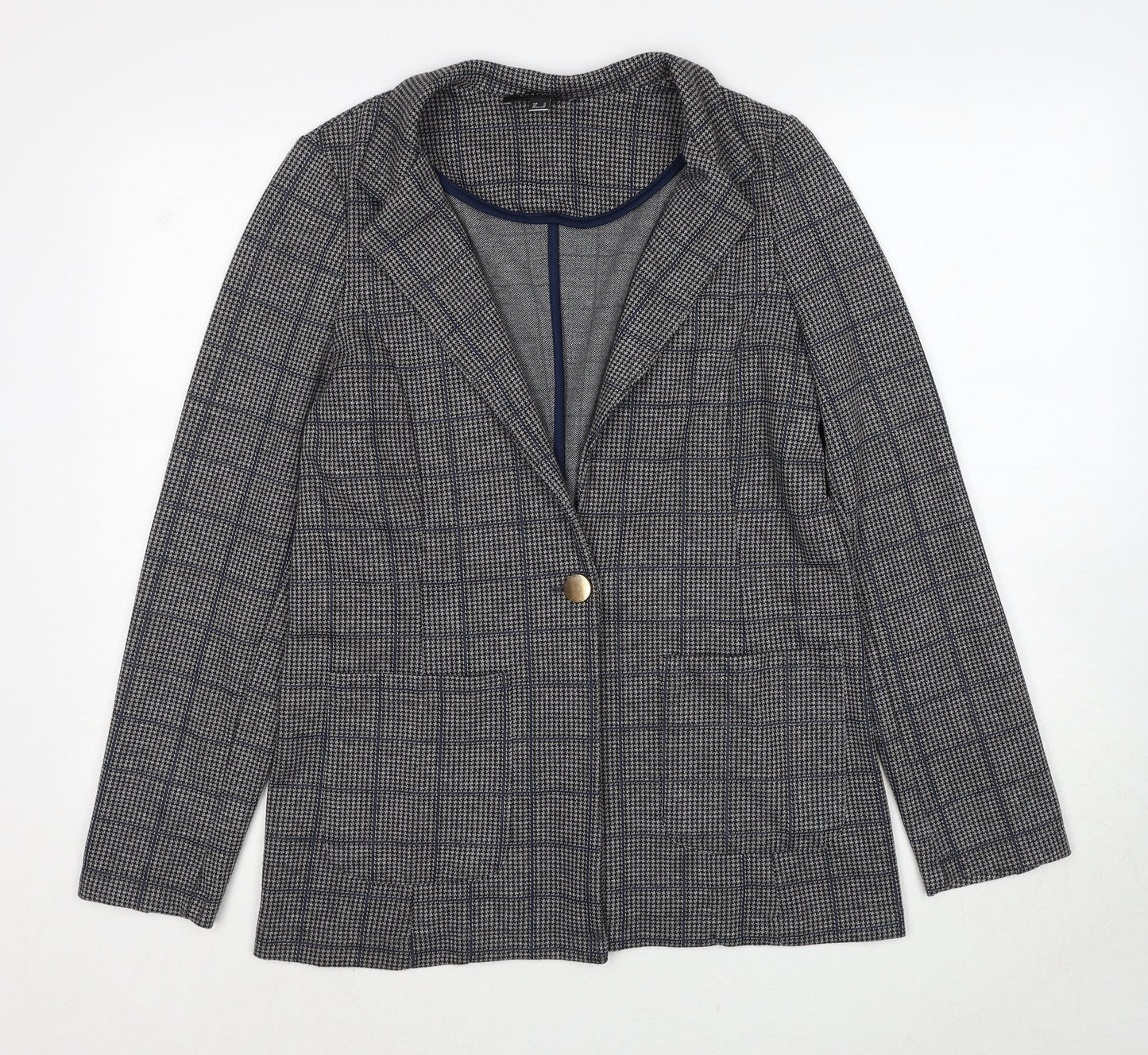 Cortefiel Womens Black Geometric Jacket Blazer Size M Button
