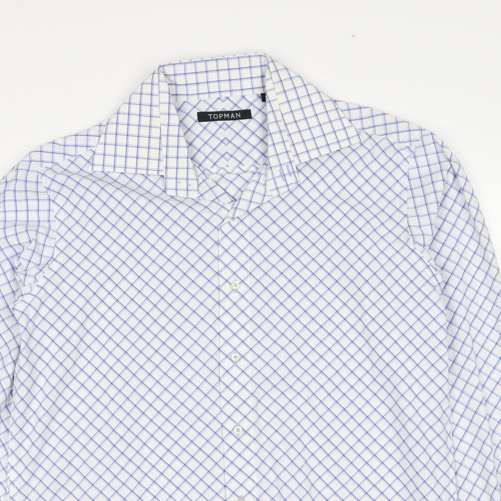 Topman Mens White Animal Print Cotton Button-Up Size L Collared Button